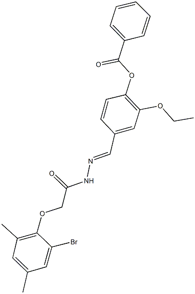 4-{2-[(2-bromo-4,6-dimethylphenoxy)acetyl]carbohydrazonoyl}-2-ethoxyphenyl benzoate 结构式