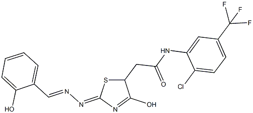 N-[2-chloro-5-(trifluoromethyl)phenyl]-2-{4-hydroxy-2-[(2-hydroxybenzylidene)hydrazono]-2,5-dihydro-1,3-thiazol-5-yl}acetamide 结构式