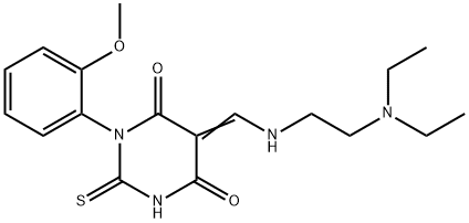 5-({[2-(diethylamino)ethyl]amino}methylene)-1-(2-methoxyphenyl)-2-thioxodihydro-4,6(1H,5H)-pyrimidinedione 结构式