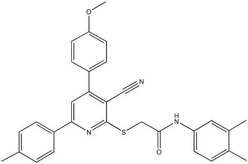 2-{[3-cyano-4-(4-methoxyphenyl)-6-(4-methylphenyl)-2-pyridinyl]sulfanyl}-N-(3,4-dimethylphenyl)acetamide 结构式