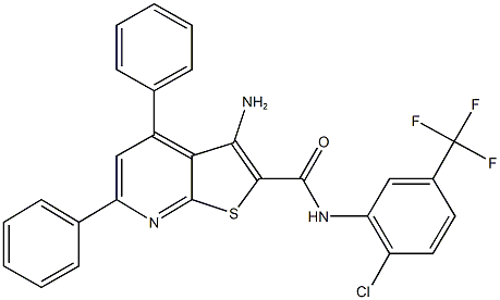 3-amino-N-[2-chloro-5-(trifluoromethyl)phenyl]-4,6-diphenylthieno[2,3-b]pyridine-2-carboxamide 结构式