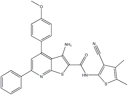 3-amino-N-(3-cyano-4,5-dimethyl-2-thienyl)-4-(4-methoxyphenyl)-6-phenylthieno[2,3-b]pyridine-2-carboxamide 结构式