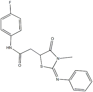 N-(4-fluorophenyl)-2-[3-methyl-4-oxo-2-(phenylimino)-1,3-thiazolidin-5-yl]acetamide 结构式