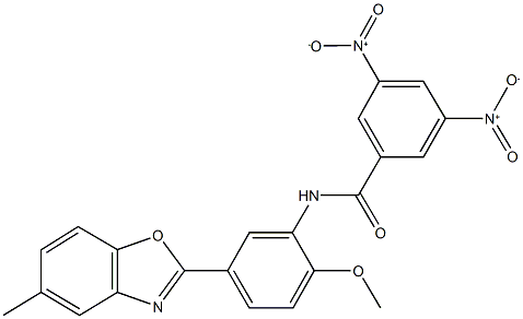 3,5-bisnitro-N-[2-methoxy-5-(5-methyl-1,3-benzoxazol-2-yl)phenyl]benzamide 结构式