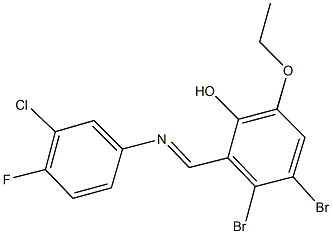 3,4-dibromo-2-{[(3-chloro-4-fluorophenyl)imino]methyl}-6-ethoxyphenol 结构式