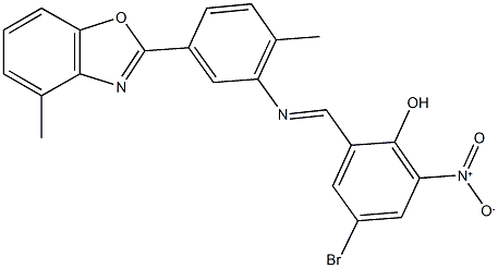 4-bromo-2-nitro-6-({[2-methyl-5-(4-methyl-1,3-benzoxazol-2-yl)phenyl]imino}methyl)phenol 结构式