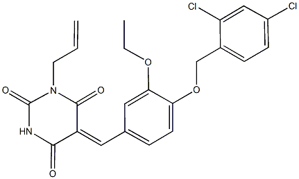 1-allyl-5-{4-[(2,4-dichlorobenzyl)oxy]-3-ethoxybenzylidene}-2,4,6(1H,3H,5H)-pyrimidinetrione 结构式