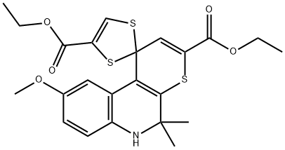 diethyl 9'-methoxy-5',5'-dimethyl-5',6'-dihydrospiro[1,3-dithiole-2,1'-(1'H)-thiopyrano[2,3-c]quinoline]-3',4-dicarboxylate 结构式