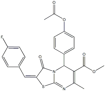 methyl 5-[4-(acetyloxy)phenyl]-2-(4-fluorobenzylidene)-7-methyl-3-oxo-2,3-dihydro-5H-[1,3]thiazolo[3,2-a]pyrimidine-6-carboxylate 结构式