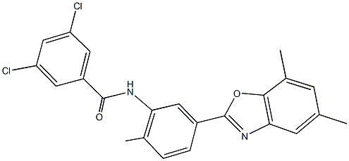 3,5-dichloro-N-[5-(5,7-dimethyl-1,3-benzoxazol-2-yl)-2-methylphenyl]benzamide 结构式