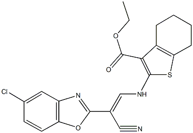 ethyl 2-{[2-(5-chloro-1,3-benzoxazol-2-yl)-2-cyanovinyl]amino}-4,5,6,7-tetrahydro-1-benzothiophene-3-carboxylate 结构式