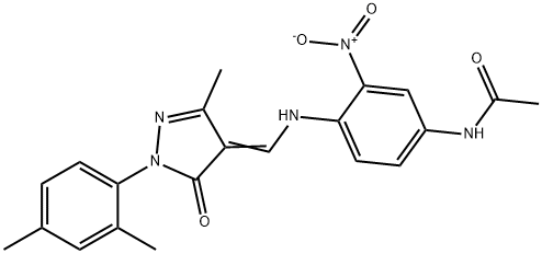 N-{4-({[1-(2,4-dimethylphenyl)-3-methyl-5-oxo-1,5-dihydro-4H-pyrazol-4-ylidene]methyl}amino)-3-nitrophenyl}acetamide 结构式