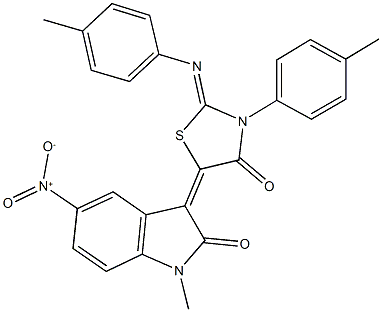 5-nitro-1-methyl-3-{3-(4-methylphenyl)-2-[(4-methylphenyl)imino]-4-oxo-1,3-thiazolidin-5-ylidene}-1,3-dihydro-2H-indol-2-one 结构式