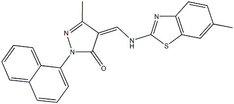 5-methyl-4-{[(6-methyl-1,3-benzothiazol-2-yl)amino]methylene}-2-(1-naphthyl)-2,4-dihydro-3H-pyrazol-3-one 结构式