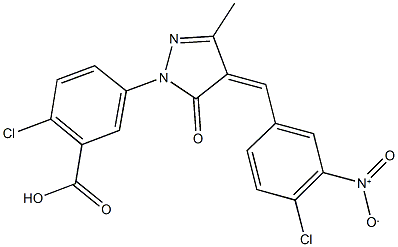 2-chloro-5-(4-{4-chloro-3-nitrobenzylidene}-3-methyl-5-oxo-4,5-dihydro-1H-pyrazol-1-yl)benzoic acid 结构式