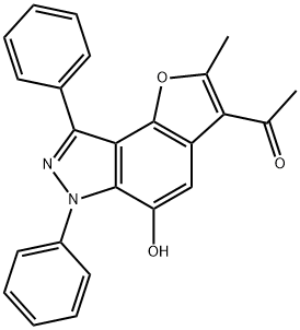 1-(5-hydroxy-2-methyl-6,8-diphenyl-6H-furo[2,3-e]indazol-3-yl)ethanone 结构式