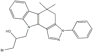 1-bromo-3-(5,5-dimethyl-3-phenyl-4,5-dihydropyrazolo[4,3-a]carbazol-10(3H)-yl)-2-propanol 结构式