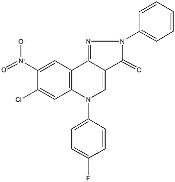 7-chloro-5-(4-fluorophenyl)-8-nitro-2-phenyl-2,5-dihydro-3H-pyrazolo[4,3-c]quinolin-3-one 结构式