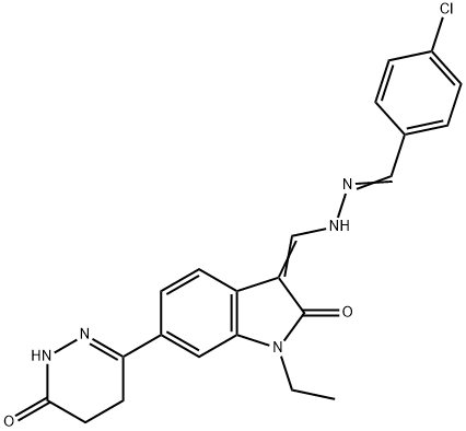 4-chlorobenzaldehyde {[1-ethyl-2-oxo-6-(6-oxo-1,4,5,6-tetrahydro-3-pyridazinyl)-1,2-dihydro-3H-indol-3-ylidene]methyl}hydrazone 结构式