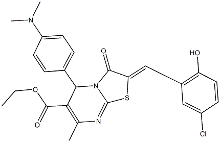 ethyl 2-[2-(5-chloro-2-hydroxyphenyl)ethylidene]-5-[4-(dimethylamino)phenyl]-7-methyl-3-oxo-2,3-dihydro-5H-[1,3]thiazolo[3,2-a]pyrimidine-6-carboxylate 结构式