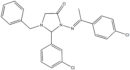 1-benzyl-2-(3-chlorophenyl)-3-{[1-(4-chlorophenyl)ethylidene]amino}-4-imidazolidinone 结构式