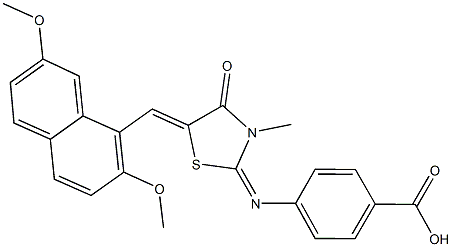 4-({5-[(2,7-dimethoxy-1-naphthyl)methylene]-3-methyl-4-oxo-1,3-thiazolidin-2-ylidene}amino)benzoic acid 结构式