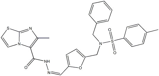 N-benzyl-4-methyl-N-[(5-{2-[(6-methylimidazo[2,1-b][1,3]thiazol-5-yl)carbonyl]carbohydrazonoyl}-2-furyl)methyl]benzenesulfonamide 结构式