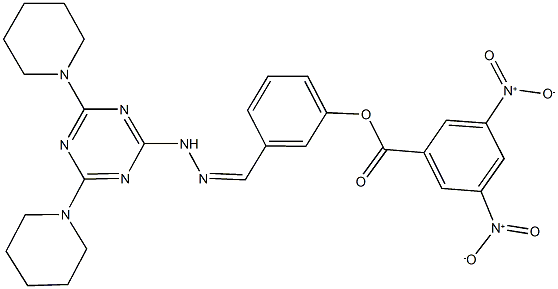 3-{2-[4,6-di(1-piperidinyl)-1,3,5-triazin-2-yl]carbohydrazonoyl}phenyl 3,5-bisnitrobenzoate 结构式