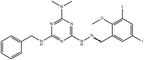 3,5-diiodo-2-methoxybenzaldehyde [4-(benzylamino)-6-(dimethylamino)-1,3,5-triazin-2-yl]hydrazone 结构式