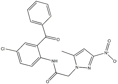 N-[4-chloro-2-(phenylcarbonyl)phenyl]-2-{3-nitro-5-methyl-1H-pyrazol-1-yl}acetamide 结构式