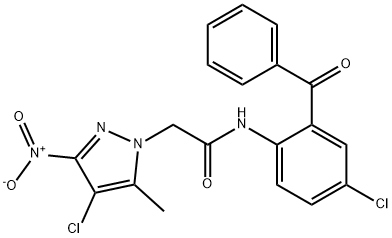 2-{4-chloro-3-nitro-5-methyl-1H-pyrazol-1-yl}-N-[4-chloro-2-(phenylcarbonyl)phenyl]acetamide 结构式