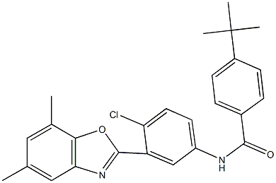 4-tert-butyl-N-[4-chloro-3-(5,7-dimethyl-1,3-benzoxazol-2-yl)phenyl]benzamide 结构式