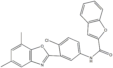 N-[4-chloro-3-(5,7-dimethyl-1,3-benzoxazol-2-yl)phenyl]-1-benzofuran-2-carboxamide 结构式