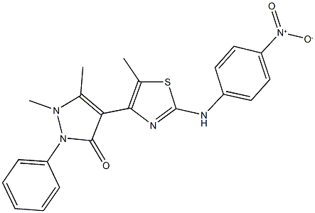 4-(2-{4-nitroanilino}-5-methyl-1,3-thiazol-4-yl)-1,5-dimethyl-2-phenyl-1,2-dihydro-3H-pyrazol-3-one 结构式