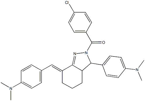 4-{2-(4-chlorobenzoyl)-7-[4-(dimethylamino)benzylidene]-3,3a,4,5,6,7-hexahydro-2H-indazol-3-yl}-N,N-dimethylaniline 结构式