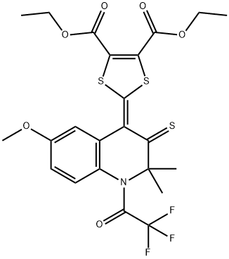 diethyl 2-(6-methoxy-2,2-dimethyl-3-thioxo-1-(trifluoroacetyl)-2,3-dihydro-4(1H)-quinolinylidene)-1,3-dithiole-4,5-dicarboxylate 结构式