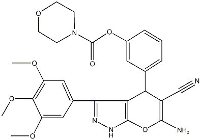 3-(6-amino-5-cyano-3-(3,4,5-tris(methyloxy)phenyl)-1,4-dihydropyrano[2,3-c]pyrazol-4-yl)phenyl morpholine-4-carboxylate 结构式