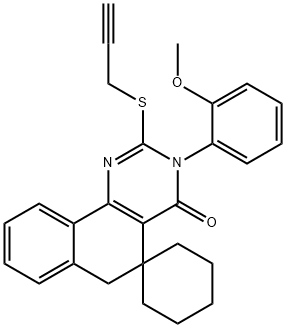 3-(2-methoxyphenyl)-4-oxo-2-(2-propynylsulfanyl)-3,4,5,6-tetrahydrospiro(benzo[h]quinazoline-5,1'-cyclohexane) 结构式