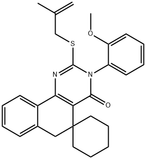 3-(2-methoxyphenyl)-2-[(2-methyl-2-propenyl)sulfanyl]-4-oxo-3,4,5,6-tetrahydrospiro(benzo[h]quinazoline-5,1'-cyclohexane) 结构式