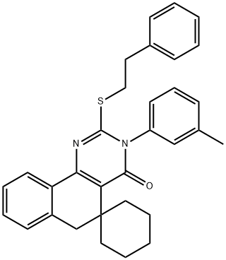 2-[(2-phenylethyl)sulfanyl]-3-(3-methylphenyl)-4-oxo-3,4,5,6-tetrahydrospiro(benzo[h]quinazoline-5,1'-cyclohexane) 结构式