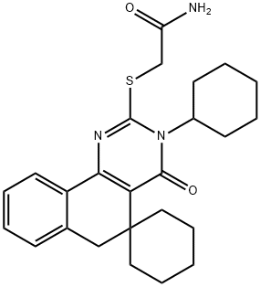 2-[(2-amino-2-oxoethyl)sulfanyl]-3-cyclohexyl-4-oxo-3,4,5,6-tetrahydrospiro(benzo[h]quinazoline-5,1'-cyclohexane) 结构式