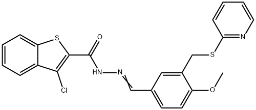 3-chloro-N'-{4-methoxy-3-[(2-pyridinylsulfanyl)methyl]benzylidene}-1-benzothiophene-2-carbohydrazide 结构式