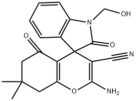 2'-amino-3'-cyano-7',7'-dimethyl-1-(hydroxymethyl)-1,3,5',6',7',8'-hexahydro-2,5'-dioxospiro[2H-indole-3,4'-(4'H)-chromene] 结构式