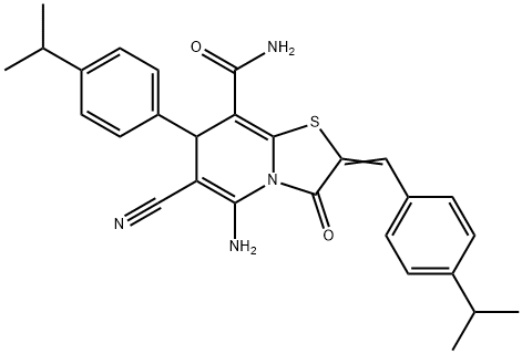 5-amino-6-cyano-2-(4-isopropylbenzylidene)-7-(4-isopropylphenyl)-3-oxo-2,3-dihydro-7H-[1,3]thiazolo[3,2-a]pyridine-8-carboxamide 结构式