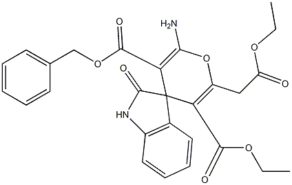 3-benzyl 5-ethyl 2-amino-6-(2-ethoxy-2-oxoethyl)-1',3'-dihydro-2'-oxospiro[4H-pyran-4,3'-(2'H)-indole]-3,5-dicarboxylate 结构式