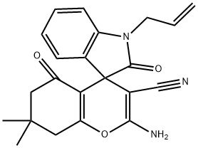 1-allyl-2'-amino-3'-cyano-1,3,5',6',7',8'-hexahydro-7',7'-dimethyl-2,5'-dioxospiro[2H-indole-3,4'-(4'H)-chromene] 结构式