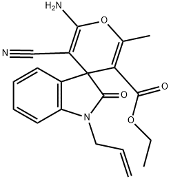 1-allyl-6'-amino-5'-cyano-1,3-dihydro-3'-ethoxycarbonyl-2'-methyl-2-oxospiro[2H-indole-3,4'-(4'H)-pyran] 结构式