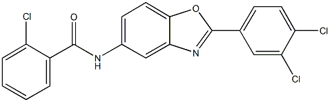 2-chloro-N-[2-(3,4-dichlorophenyl)-1,3-benzoxazol-5-yl]benzamide 结构式