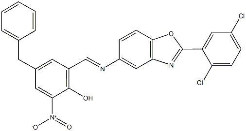 4-benzyl-2-({[2-(2,5-dichlorophenyl)-1,3-benzoxazol-5-yl]imino}methyl)-6-nitrophenol 结构式