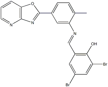 2,4-dibromo-6-{[(2-methyl-5-[1,3]oxazolo[4,5-b]pyridin-2-ylphenyl)imino]methyl}phenol 结构式